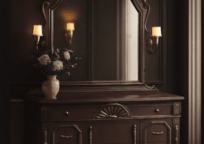 Restored vintage cabinet styled in a warm, elegant interior by Walkwood Furniture